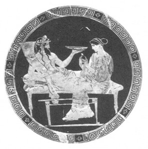 Hades, Perséfone e o sumo da romã, baixo relevo, sec.V a.C.