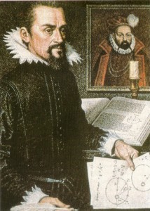 Johannes Kepler, tela de Jean-Leon Huens (O astrônomo Tycho Brae aparece no quadro, ao fundo)  