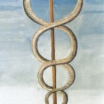 O Caduceu com duas serpentes de Deus Hermes